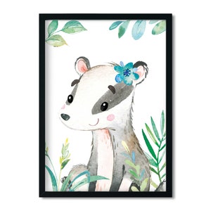 A3 / A4 / A5, immagini per la cameretta dei bambini, poster per la cameretta dei bambini * tasso degli animali della foresta * decorazioni per la cameretta dei bambini, ragazzo, ragazza, immagini per la cameretta dei bambini ad acquerello