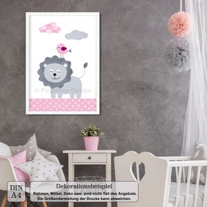 A4, Bilder Kinderzimmer, Poster Kinderzimmer, Babyzimmer Bilder, Kinderzimmer Deko Dschungeltiere mint rosa blau, Mädchen, Junge, 4er Set Bild 6