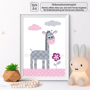 A4, Bilder Kinderzimmer, Poster Kinderzimmer, Babyzimmer Bilder, Kinderzimmer Deko Dschungeltiere mint rosa blau, Mädchen, Junge, 4er Set Bild 7