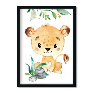 A4 / A3, Kinderzimmer Poster, Babyzimmer Bilder, Kinderzimmer Deko, Kinderzimmer Bilder - Löwe - Dschungeltiere, Mädchen, Junge