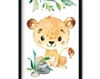 A4 / A3, children's room poster, baby room pictures, children's room decoration, children's room pictures - lion - jungle animals, girls, boy