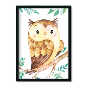 A3 / A4 / A5, immagini per la cameretta dei bambini, poster per la cameretta dei bambini * animali della foresta gufo * decorazioni per la cameretta dei bambini, ragazzo, ragazza, immagini per la cameretta dei bambini ad acquerello