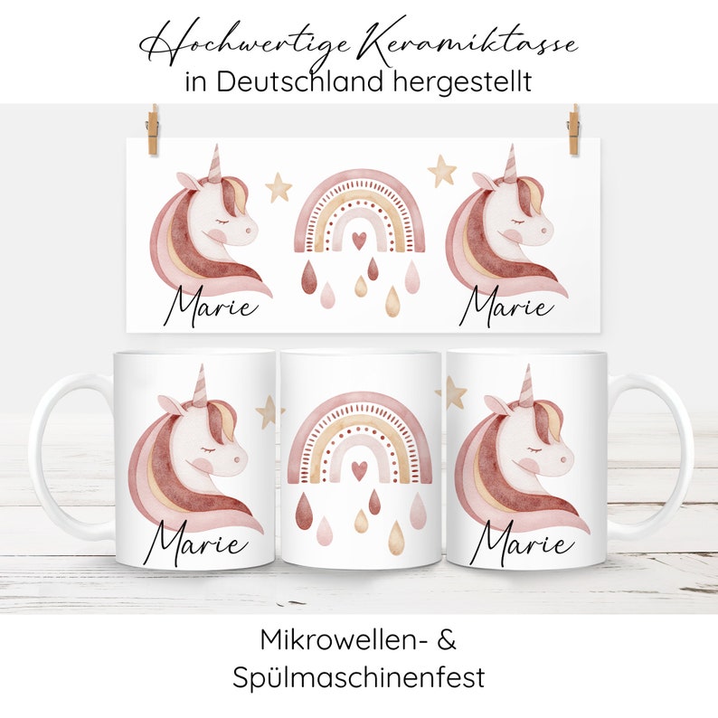 Personalized children's mug with name, children's mug, kindergarten mug for girls and boys, back-to-school gift, unicorn rainbow pink image 5