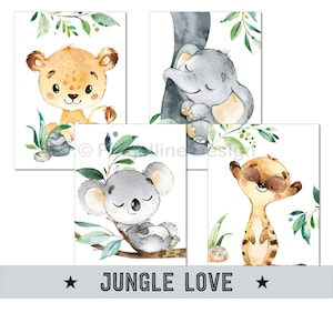 A4 / A3, immagini per la cameretta dei bambini, decorazione per la cameretta dei bambini, poster per la cameretta dei bambini, immagini per la cameretta dei bambini - animali della giungla - set da 4