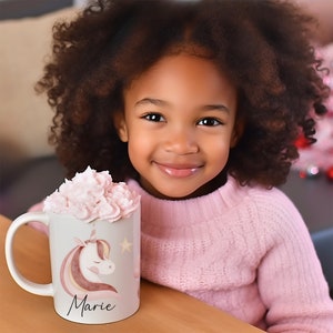 Personalized children's mug with name, children's mug, kindergarten mug for girls and boys, back-to-school gift, unicorn rainbow pink image 2