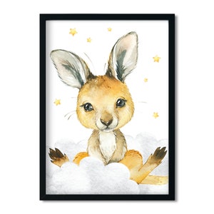Poster con immagini per la cameretta dei bambini, decorazione della cameretta dei bambini per ragazze/ragazzi, immagini di animali - canguri - animali da safari - A4 / A3