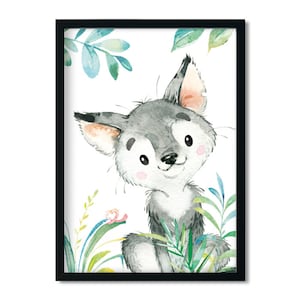 A3 / A4 / A5, Bilder Kinderzimmer, Kinderzimmer Poster * Waldtiere Wolf * Babyzimmer Deko, Junge, Mädchen, Kinderzimmer Bilder Aquarell