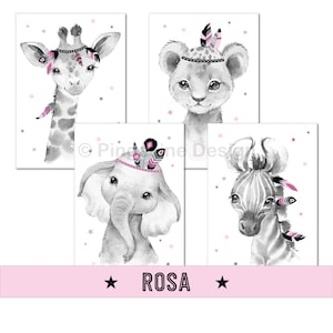 A4 / A3, decorazione della stanza dei bambini, immagini della stanza dei bambini, immagini della stanza dei bambini, poster della stanza dei bambini - indiano, boho, piuma, set di 4 rosa