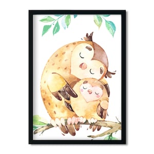 Decorazione per la cameretta dei bambini poster per bambini * animali della foresta mamma gufo * immagini per la cameretta dei bambini ragazza ragazzo - immagini di animali acquerello - A4 / A3