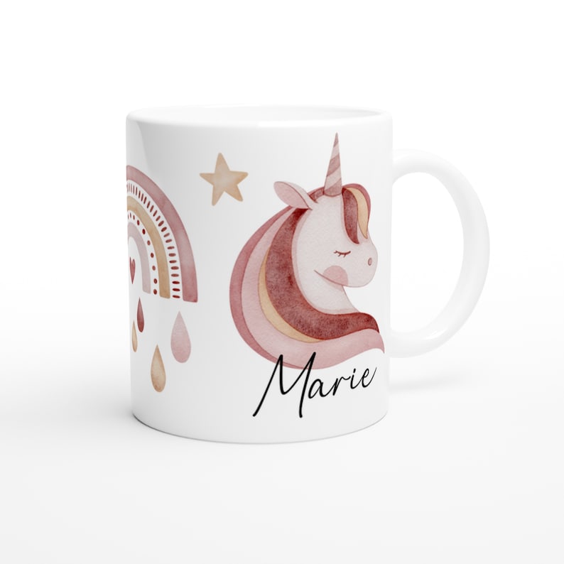 Personalized children's mug with name, children's mug, kindergarten mug for girls and boys, back-to-school gift, unicorn rainbow pink image 4