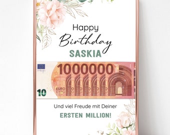 Geburtstag Geldgeschenk personalisiert / Geburtstagsgeschenk / Geschenk Freundin Kollegin Frau / Geld verpacken / Deine erste Million - A4