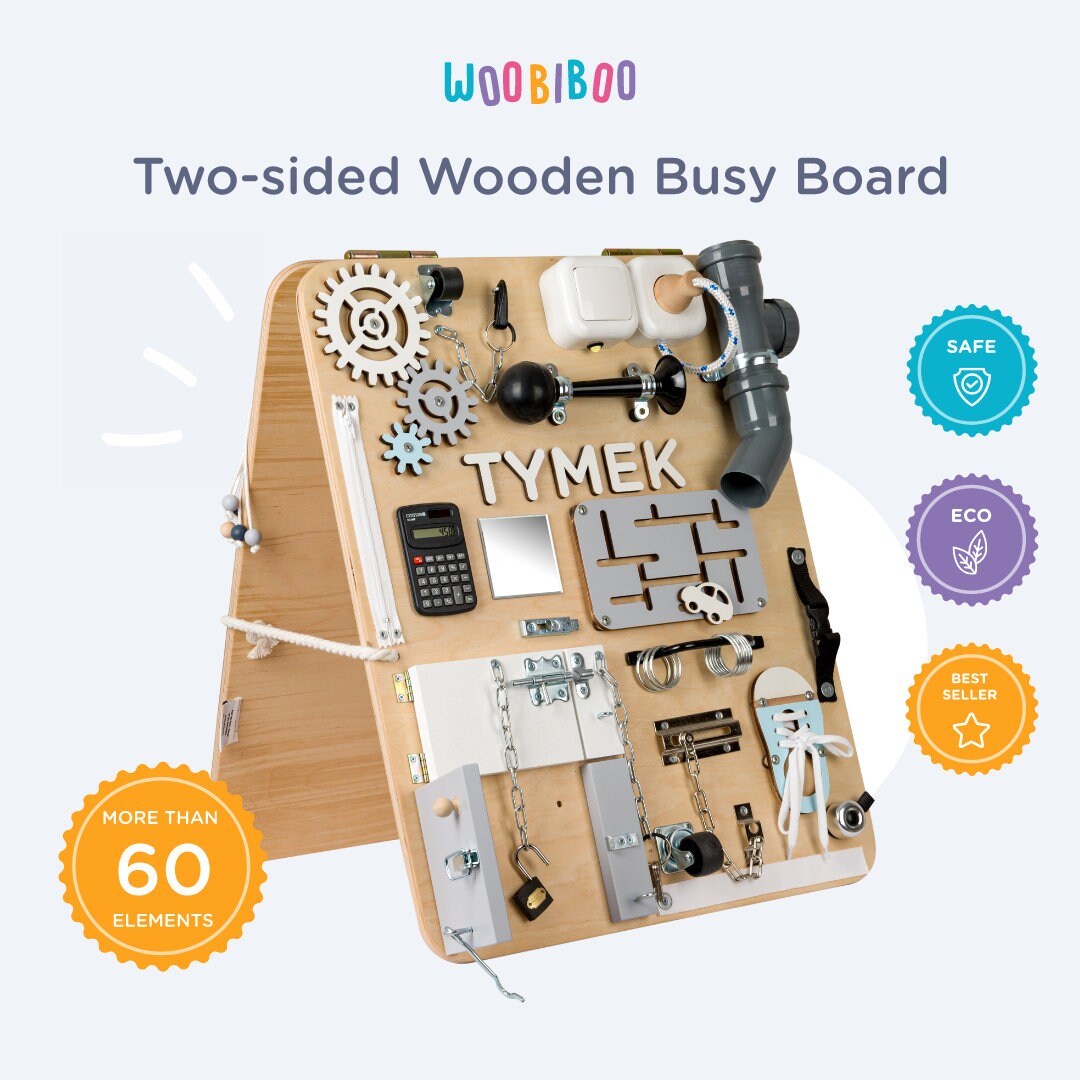 Two-sided Wooden Busy Board for Toddlers Handmade in Poland Perfect ...