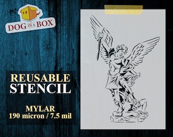 Saint Michael Stencil n.3: Reusable Archangel stencil for painting on walls, wood, cake and furniture decor