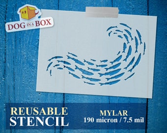 Fish stencil n.10, fish swarm, sea stencil, ocean, stencil for painting, stencils for Wood Signs, fish in circle stencil, reusable stencil