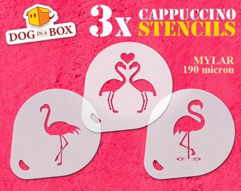 Flamingo-schabloner - Set med 3 schabloner för kaffe, tårta, ansiktsmålning, cappuccino, vägg- och trädekor