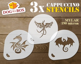 Dragon stencils, set of 3, coffee stencils, cappuccino stencil, dragon, face painting stencil, wall decor, stencil, phoenix stencil, home