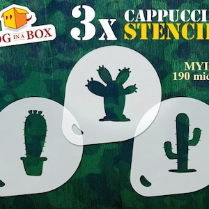 Stencil di cactus, set di 3 stencil di caffè, stencil di piante grasse, stencil di piante grasse, stencil di biscotti, stencil di tatuaggi, pittura facciale, cappuccino