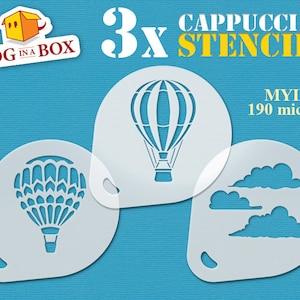 Stencil mongolfiera - Set di 3 stencil per biscotti, stencil per pittura facciale mongolfiera, stencil per biscotti, stencil per bambini, stencil per nuvole