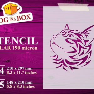 Tribal Cat Stencil n.2: Mylar Animal Stencil for Painting