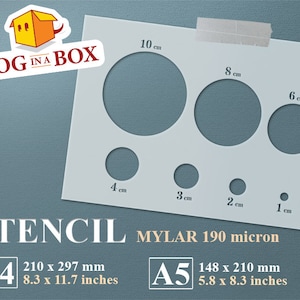 Reusable Circles Stencil: 190 Micron Mylar, Centimeter Sizes