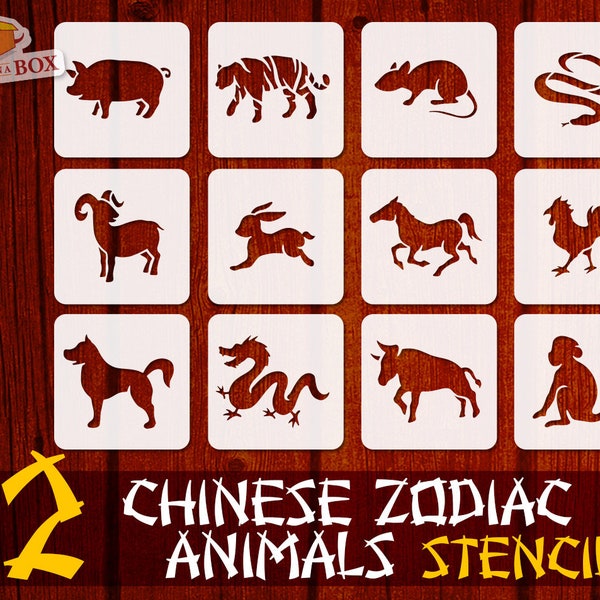 Chinese Zodiac Animals Stencils - 12 individual cards, chinese animals stencils, tattoo stencil, chinese stencils, stencils for Wood signs