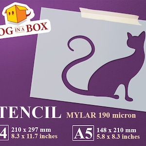 Cat Stencil n.7: Reusable Mylar Kitty Silhouette for Painting