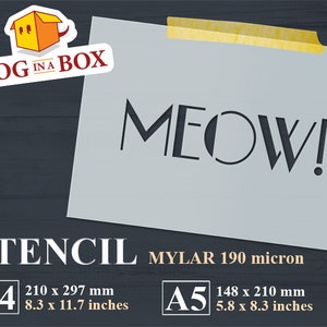 Meow Cat Stencil: Reusable Mylar for Painting, Cake Decor
