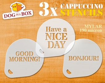 Good Morning Stencis: set of 3 stencils for Coffee, Cappuccino, Food Decoration
