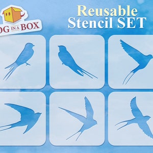 Swallows Stencil Set of 6: Reusable Flying Birds for Wall & Fabric Decor