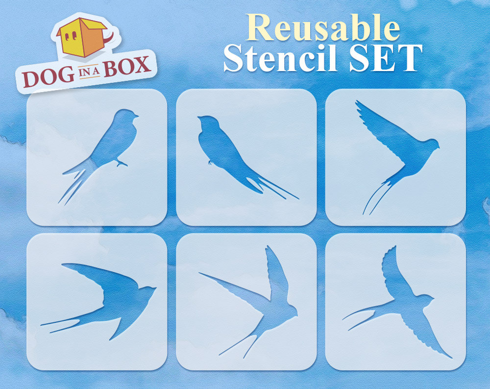 Swallows Stencil Set of 6: Reusable Flying Birds for Wall & Fabric Decor