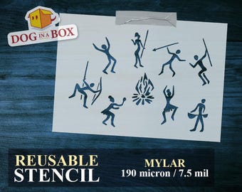 Cave art stencil n.6 - Reusable ancient paintings stencil of a primitive dancing scenes for painting on walls, wood, fabrics