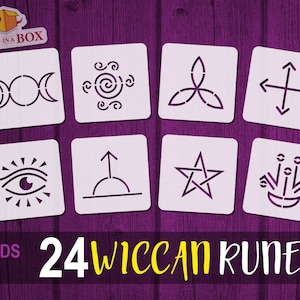 Pochoirs runes wiccanes - 24 cartes individuelles réutilisables, pochoir wicca, pochoir runes, symboles wicca, pochoirs pour panneaux en bois, pochoirs sorcière
