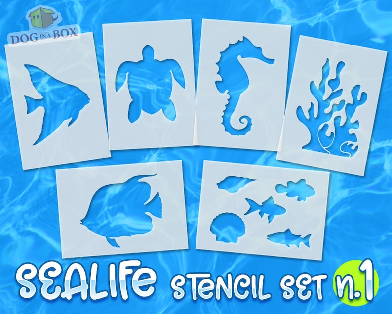 Sealife Stencils Set N 1 6 Different Sea Life Stencils Etsy