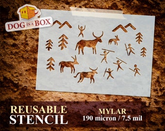 Cave art stencil n.3 - Reusable ancient paintings stencil representing prehistoric hunting scenes.
