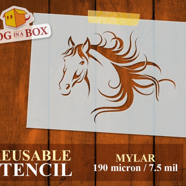 Pochoir cheval n.5 - Pochoir mustang réutilisable, pochoirs cow-boy et country pour panneaux en bois, peinture sur murs, tissus et bois