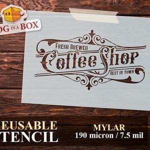 Estêncil de cafeteria n.1, estêncil vintage, estêncil de cozinha, estêncil para parede, estêncil reutilizável, estêncil de hambúrguer, estêncil de café