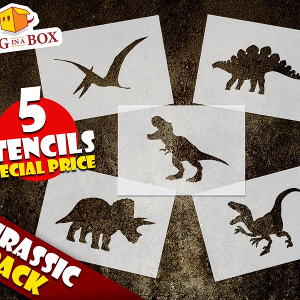 Dinosaurs stencil SET (5 different dinosaurs), T-Rex, Velociraptor, Stegosaurus, Triceratop, Wood signs, Jurassic stencil, dinosaur, nursery