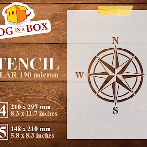 Compass stencil n.1 - Reusable wind rose stencil, travel stencil, nautical stencil, stencil for painting on wood, walls, fabrics and paper