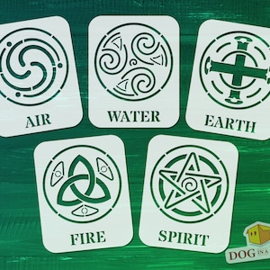 Elements Stencil Set: Air, Water, Earth, Fire, Spirit - Reusable Mylar Stencils