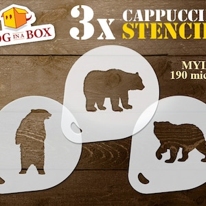 Stencil orso, set di 3 stencil caffè, stencil grizzly, stencil orso bruno, stencil biscotti, stencil tatuaggio, truccabimbi, cappuccino