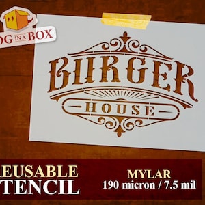 Estêncil Burger House: Estêncil Mylar Reutilizável para Paredes
