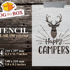 Happy Campers Deer Stencil: Painting on Wood Signs (190 Micron Mylar)