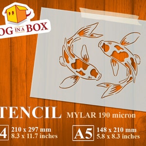 Koi stencil n.1 - Reusable japanese stencil, fishes in pond stencil for painting on wood, walls and fabrics. Japanese carp stencil.