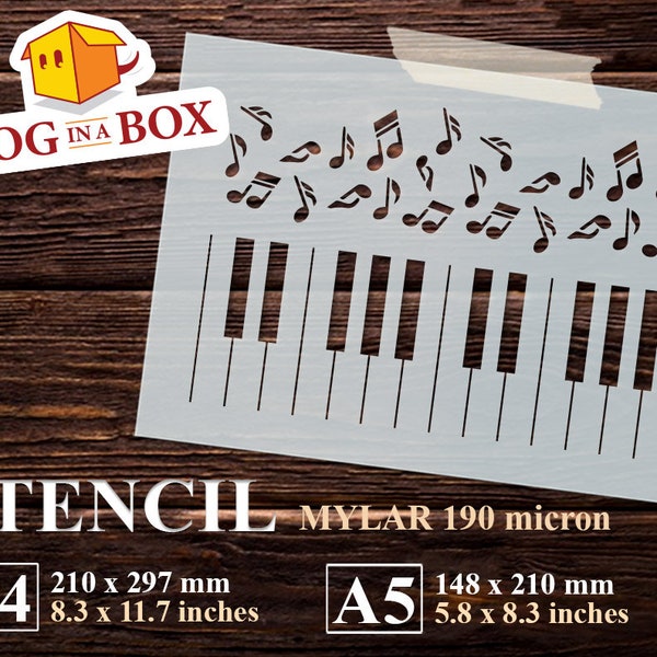 Pochoir de clavier de piano n.1 - Pochoir de notes de musique réutilisable, pochoir de musique pour murs, pochoirs pour panneaux de bois, pochoir de piano, motif de musique