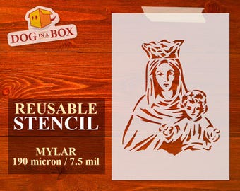 Mary and Jesus Stencil n.2: Reusable christian stencil for painting on walls, wood, cake and furniture decor