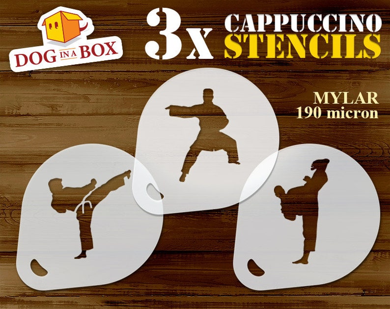 coffee stencils karate stencil set of 3 cappuccino stencil cookie stencils kung fu stencil Martial Art stencils face painting stencils