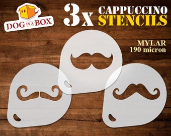Mustache Coffee Stencils Set: Cappuccino, Cake, Cookie (set of 3)