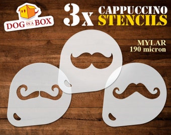 Mustache stencils set, 3 coffee stencils, mustaches stencil, mustache stencil, cake stencil, cookie stencil, cappuccino stencils, stencil