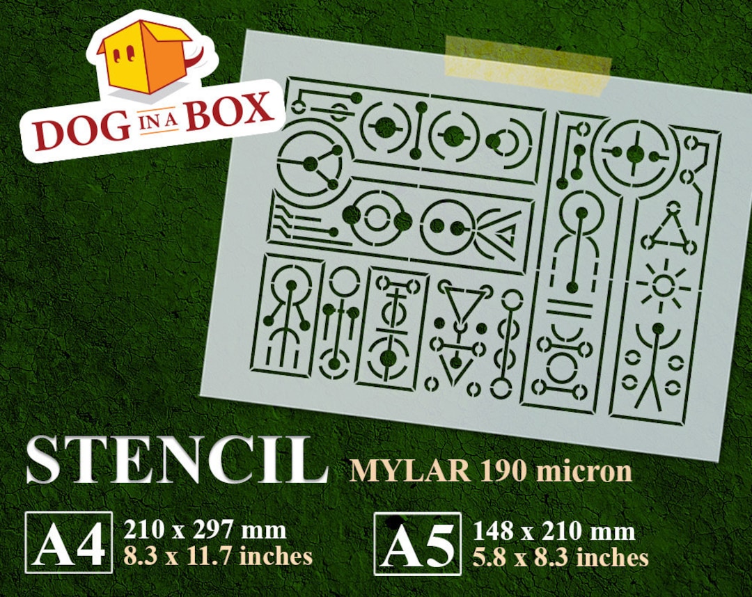 Alien Hieroglyphs Stencil: Geometric Sci-fi Pattern Stencil for Walls ...