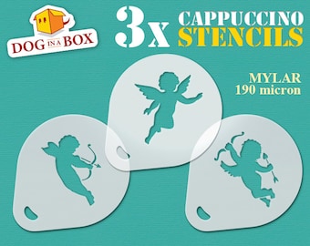 Angel Stencils: set of 3 angels stencils for coffee, cappuccino, home, cake and furniture decor (Cupid, Cherub, Love)